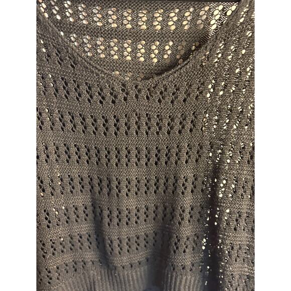 Women Sweater - Drop Shoulder Open Knit Sweater Black Size Small - Picture 4 of 6